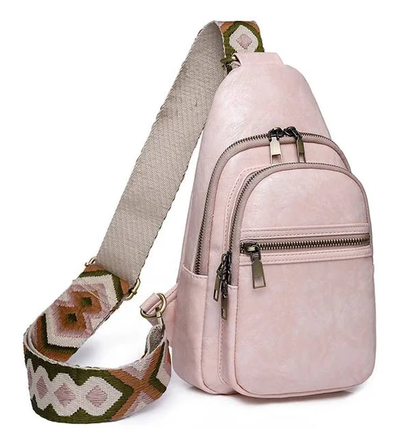 Bröstväska för kvinnor Sling Bag Liten Axelväska Dagsryggsäck Gitarrrem Plånbok PU-Läder Satchel Axelväska Stor Slingryggsäck