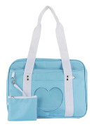 Mode Söt Kvinna Transparent Hjärta Patchwork Canvas Axelväska Casual Dam Stor Kapacitet Resa Handväskor blue