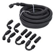 6AN Bränsleledningssats 20ft Slang 10 Beslag Aluminium Svart Anodiserad 500 PSI Universal för Fordon Marin
