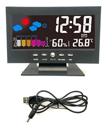 1Scd Color Screen Digital Snooze Alarm Clock Weather Forecast Station Black Q6L5