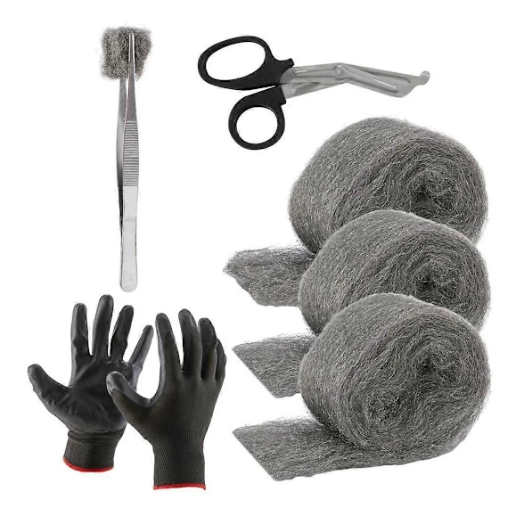 Stålull Mus Säker Hål och Fyllmedel, 3-pack, 8,4 cm x 3 m, Stålull Musbekämpning DIY Kit Fyllverktyg