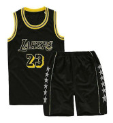 Kids Unisex Basket Training Suit Kits Väst Skjorta + Shorts Sets_s 23 Black lakers M(130CM-140CM)