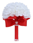 Bröllopsbukett med falska blommor för brud med pärlor Charmig stilfull bröllopsbukett för alla hjärtans dag Red