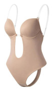 Women's Backless Body Shaper Bra With Invisible Shoulder Straps Deep V Bodysuit Skin Color L