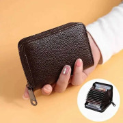 Korthållare med flera fack Vintage Liten Plånbok Dam Herr Företag Bank Kreditkortsväska Manlig Myntficka Solid Läder Dragkedja Plånbok Coffee-9card