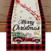 Röd svartrutig bordslöpare, God Jul köksbordsdekoration (Stil 2/33X275cm)