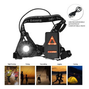 Löparlampa - USB-uppladdningsbar bröstlampa - 3 LED-sportbelysningslägen - Svart