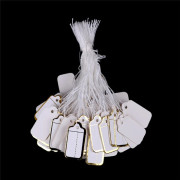 100X Etiketter Tie Strung Strung Pris Biljetter Smycken Watch Cloth Golden 100 pcs