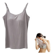 2-i-1 Dam Basic Sömlös Camisole Enfärgad Spaghettiband Slim Fit Bomull, Justerbara Spaghettiband Linne med Inbyggd BH Dark gray XL