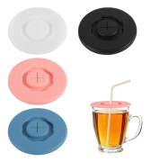 Reusable Silicone Lids for Mugs 4 Pieces - Airtight Drinking Cup Lids with Straw Hole - BPA-Free Protective Covers for Glasses and Mugs - 4 Colors Reusable