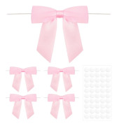 2025 Senaste Modell 50st Rosa Twist Tie Rosetter, 8,9 cm Förknutna Satinband Små Rosa Rosetter för Presentinslagning Godispåsar Hantverk, Mini Rosa Ro