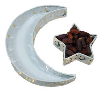 Iron Moon Stars Förvaringsplatta för Eid Al-Adha Återanvändbara muslimer matbricka för familjesammankomster Star Moon White