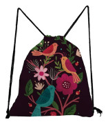 Ryggsäck med blomm- och fågelmönster, sval- och påfågeltryck, dragskoväska, hopfällbar, återanvändbar miljövänlig förvaringsväska för kvinnor utomhus~10995
