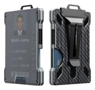 Minimalistisk Plånbok för Män - Slimmad Plånbok med Pengaklämma i Aluminiummetall med Tydlig ID-Korthållare, RFID-skydd, Rymmer upp till 15 Kort carbon fiber