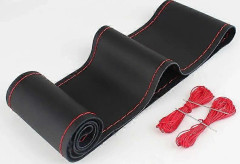 Äkta Kohud Bilratt Skydd Fläta 38cm 15tum Handsydd Mjuk Halkfri Äkta Läder Bilratt Fodral (LGL) Black Red 1