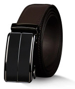 Men's Leather Sliding Ratchet Dress Belt with Automatic Buckle for Father's Day Gift for Dad Grandpa, - Brown 125cm