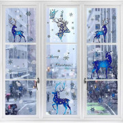 Fönsterdekaler Dubbelsidigt Mönster, Fönsterklistermärken För Fönstervisning (blå-snöflinga Älg) Shisanq Jul