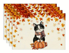 4 st/6 st Höstplaceringsunderlägg 30x46 cm, Lönnlöv och Pumpa för Thanksgiving Höst Säsongsbetonade Placeringsunderlägg[D]