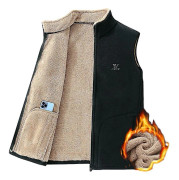 Herr Full Zip Sweater Fleece Väst, Sherpa Fodrad Ståkrage Väst Black 3XL
