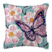 Latch Hook Kit for DIY Cushion Cover with Butterfly Pattern - Printed Canvas, Crochet Yarn, Craft Kit for Kids and Adults