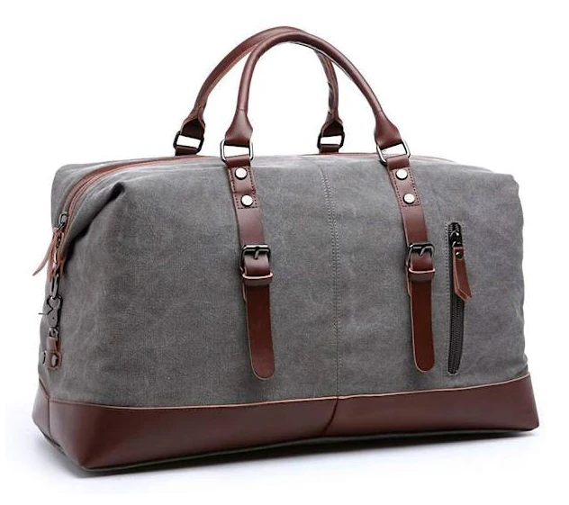 Stor Resväska i Canvas med Tote, Handväska och Plånbok, Crossbody Weekendväska