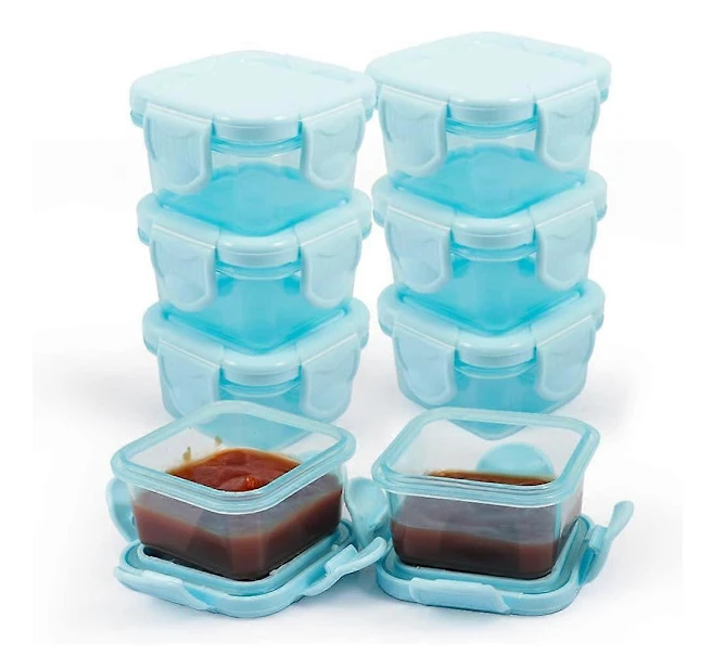Mini Salladsdressingbehållare Återanvändbara Plast Såsbehållare Små Sås Krydda Koppar med Lock för Matlåda Picknick Resa