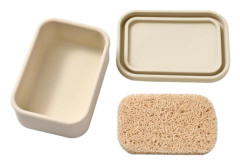 Leak-Proof Travel Soap Dish with Lid - Portable Silicone Soap Container for Travel and Outdoor Use Beige