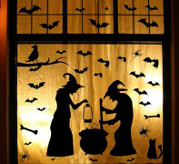 1 st Halloween väggdekaler, väggdekal med häxa och fladdermus
