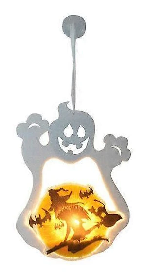 Tvådelad LED Halloweenlykta, Halloween Fairy Lights, Spöke Häxa, Fleece Pumpalykta, 21,5 x 15 cm