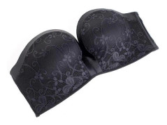 Bekväm axelbandslös push-up-bh för kvinnor, spetsbandeau-bh Black 75AB