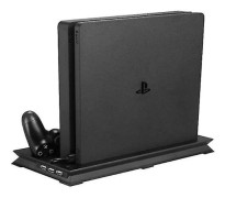 PS4 Slim Vertikalt Stativ med Trådlös Kontrollerladdningsdocka + Kylfläkt
