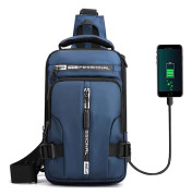 Multifunktionell axelväska, Herr Cross Body Väska, Vattentålig axelväska med USB-laddningsport för både män och kvinnor Blue