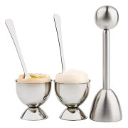 Mjukt hårt kokt äggdelare Topper Set Äggknäckare Med Inkluderar 2 Koppar 2 Sked 1 Topper Cutter Skal Separator Remover Rostfritt Stål Köksverktyg[HK]