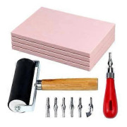 4-pack gummiblock stämpel carving block med skärverktyg och gummi brayer roller för tryckning och fler hantverk