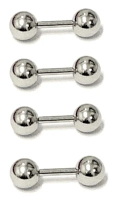 4 st Tunna barbell i 316L kirurgiskt stål, 1,2mm tjock