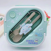 Söt tecknad mikrovågslunchlåda med sked och ätpinnar, 2/3-kopps lunchbehållare, Cinnamoroll