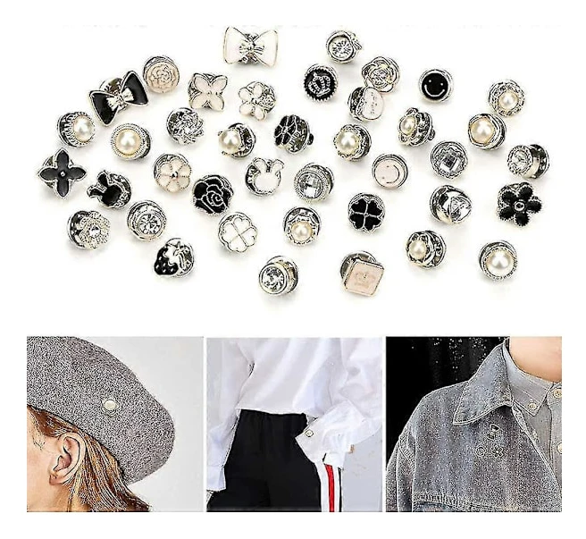 40 Stiliga Söta Emallerade Lapel-Nålset, Mini-Brosch Nål-Märken Täckknappar För Kvinnors Skjortor, Klänningar, Cardigan Krage Säkerhetsnålar, Manschettknappar, Kläder