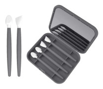 Silikonläppborste Makeup Ögonbrynsborste med spegel, Bärbar 4st Återanvändbar Läppborste On The Go Applikator Perfekt Makeup Verktygssatser (grå)