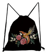 Ryggsäck med blomm- och fågelmönster, sval- och påfågeltryck, dragskoväska, hopfällbar, återanvändbar miljövänlig förvaringsväska för kvinnor utomhus~10988