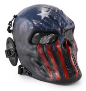 REikirc Full Face Airsoft Taktisk Dödskallemask med Öronskydd CS Halloween Cosplay Masker