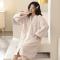 Benvit ribbad morgonrock set sammet pyjamas dam långärmad plus sammet tecknad korall sammet pyjamas Off-white rib XL
