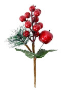 1 st Konstgjord Julgransgren - Plast - Grön & Röd - 22x12cm