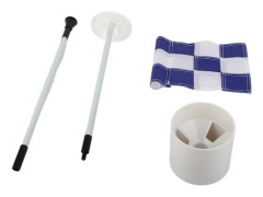 Bärbar 3ft Golf Flagstick Hål Kopp Set 2 Delar Blå Vit Rutig Design Inomhus Utomhus