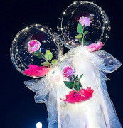 Luminous Ballongrosbukett med LED-ljus Bobo Ball med Ros 20 tum Glödande Bubbelballonger med Ljuskedja