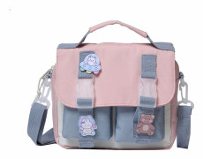 Kawaii axelväska med söta accessoarer Pins Kawaii Tote Bag School Crossbody Backpack Casual Fashion (Rosa)