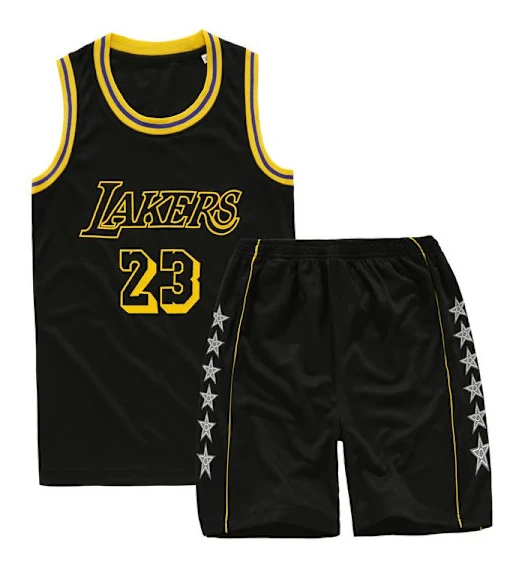 Säsongskampanj! Högkvalitativt LeBron James #23 Basketlinne Set Lakers Uniform för Barn och Tonåringar Svart Black Black.I