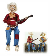 Roliga Animerade Duel Banjo Skelett, 2023 Cowboy Skalle Staty, Rörliga Luminous Skalle Ornament, Roliga Banjo Skelettfigurer (FMY) Red - with light