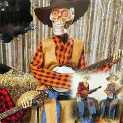 Roliga Animerade Duel Banjo Skelett, 2023 Cowboy Skalle Staty, Rörliga Luminous Skalle Ornament, Roliga Banjo Skelettfigurer (FMY) Yellow - with light