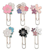 6 st Söta Gem Bokmärken, Roliga Färgglada Stora Metall Sakura Solros Tusensköna Rosa Gem Planerartillbehör (Sakura Flerfärgad) 33*65mm