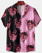 Herrskjorta Hawaiiansk Kubakrage Djävulstryck Mode Skjorta För Män Streetwear Sommar Kortärmad Topp Trendiga Nya Herrkläder XXXL devil522006